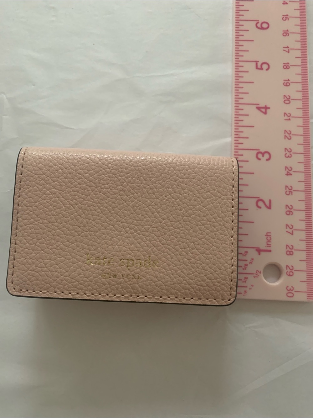 kate spade Blush Pink Pebbled Leather Card & Key Wallet with Gold Logo